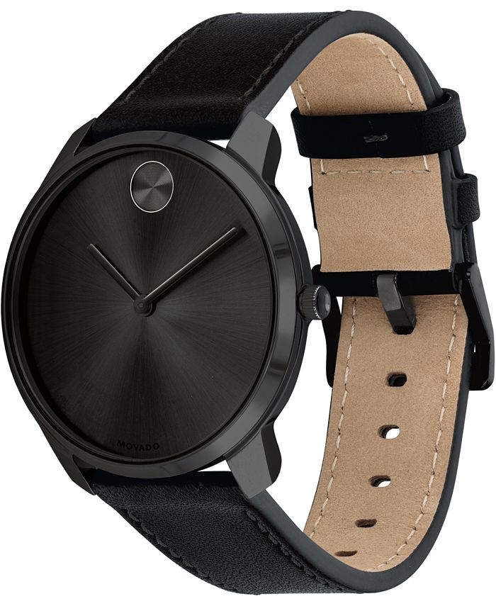 Movado Men's Swiss BOLD Black Leather Strap Watch, 42mm Macy's