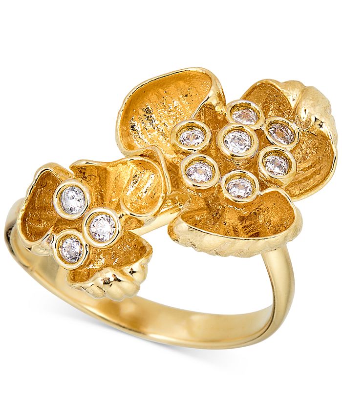 Macy's - Diamond Flower Statement Ring (1/4 ct. t.w.) in 18k Gold-Plated Sterling Silver