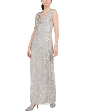 ADRIANNA PAPELL BEADED COWL-NECK GOWN