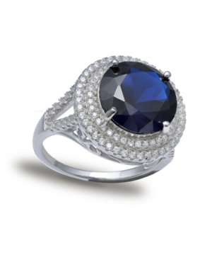 Blue Cubic Zirconia Double Pave Row Ring (7-1/2 ct tw) In Sterling Silver