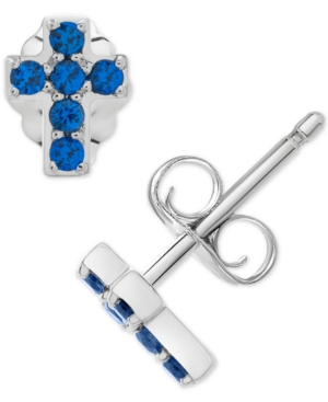 image of Sapphire Cross Stud Earrings (1/4 ct. t.w.) in 14k White Gold