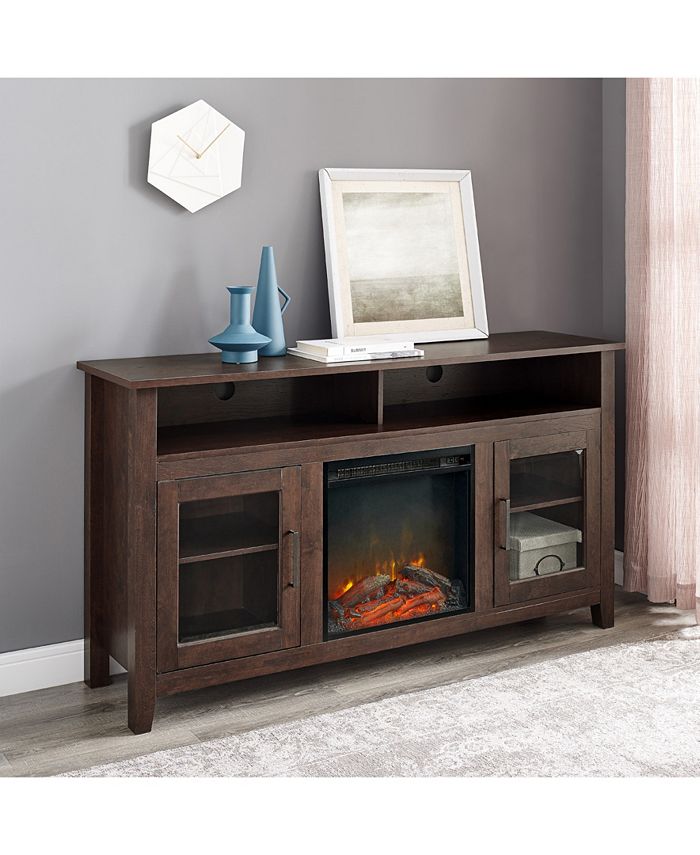 Walker Edison 58" Wood Highboy Fireplace Media TV Stand Console