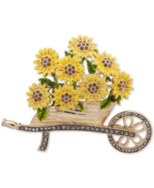 image of Anne Klein Gold-Tone Pave Sunflower Cart Pin