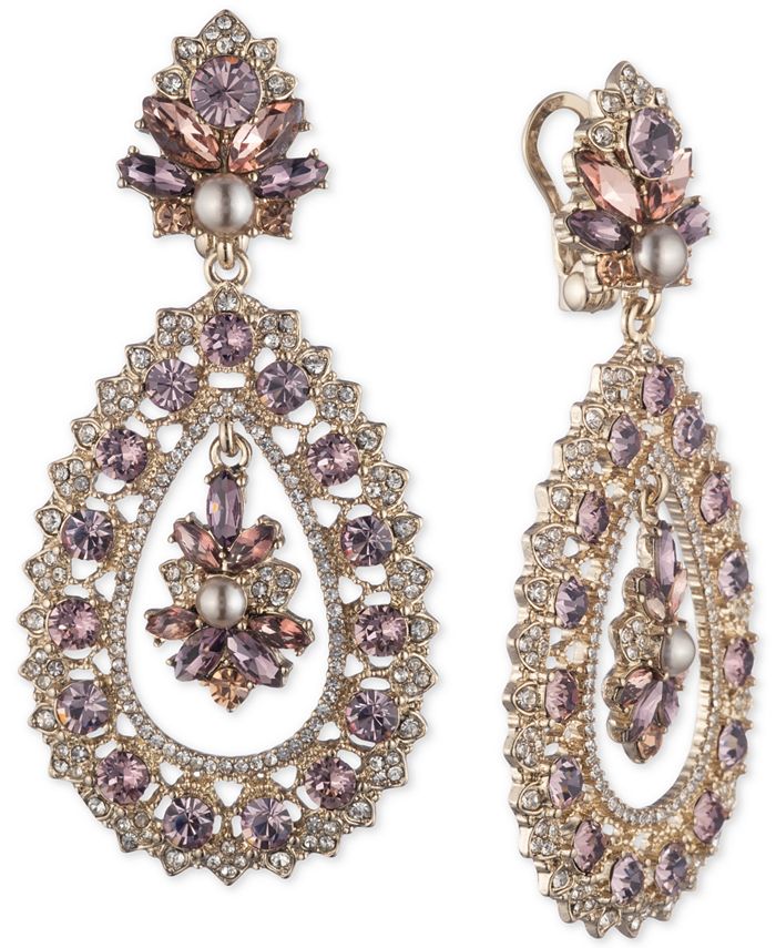 Marchesa Gold-Tone Crystal & Imitation Pearl Ornate Chandelier Earrings ...