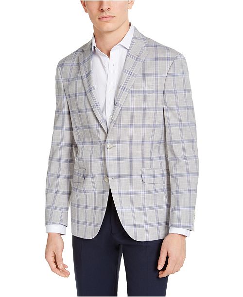 Kenneth Cole Reaction Men's Slim-Fit Stretch Light Gray & Navy Plaid ...