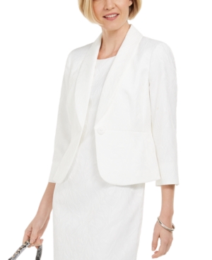 Kasper 3/4-Sleeve Textured-Leaf Blazer