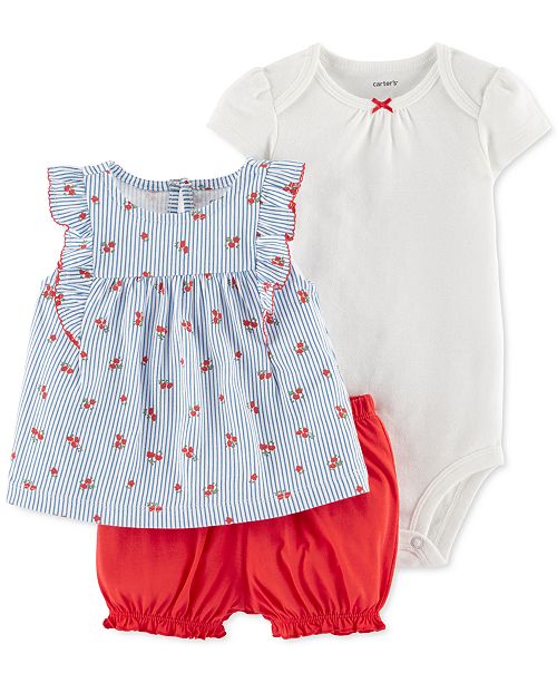 Carter S Baby Girls 3 Pc Cotton Poppy Shirt Pointelle Bodysuit