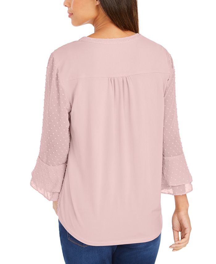 Charter Club Petite Double-Ruffle Textured Pintuck Top, Created for ...