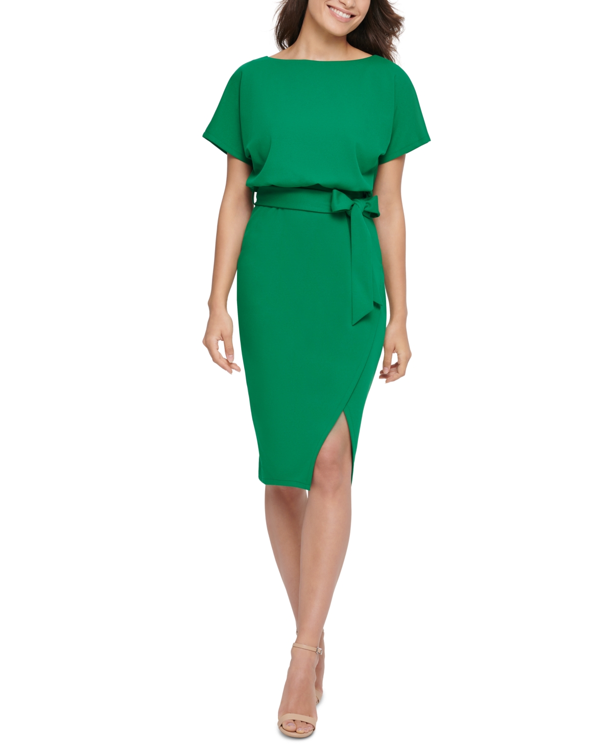 Kensie Blouson Wrap Dress In Green