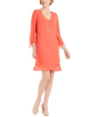JM Collection Tie-Sleeve Necklace Dress, Created for Macy's - Macy's