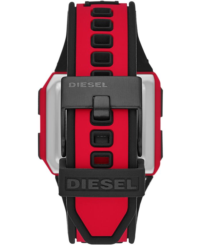 Diesel Men's Digital Chopped Red & Black Silicone Strap Watch 38x33mm
