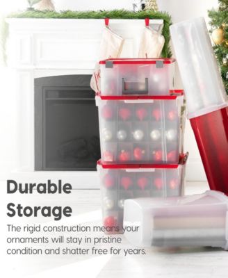 USA 2Pack 60qt Plastic Christmas Ornament Storage Box with Hinged Lid and Dividers, Red, Holiday Color