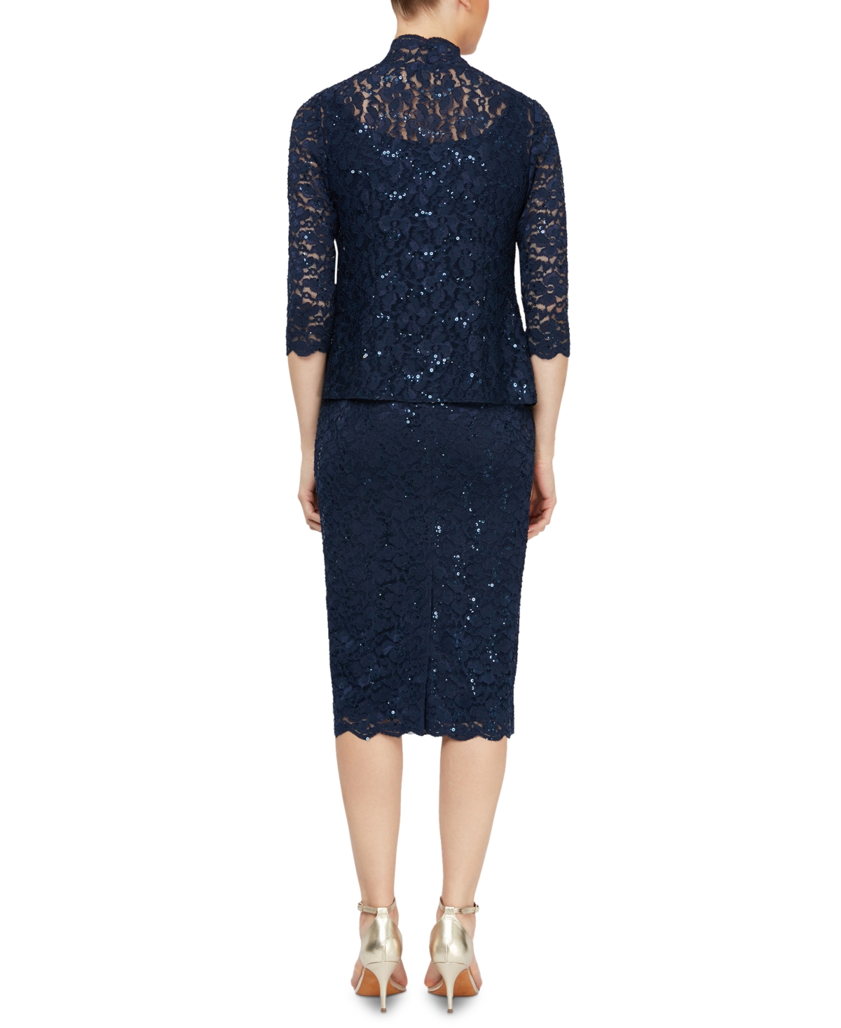 Sl Fashions Petite 2-pc. Lace Jacket & Midi Dress Set In Blue