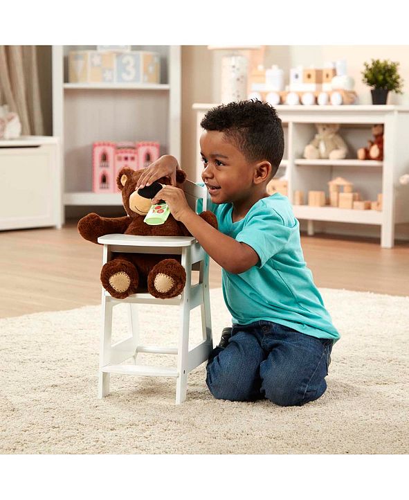 melissa & doug white wooden doll high chair with tray