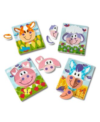 Melissa and Doug - First Play Farm Animals Wooden Chunky Jigsaw Puzzle 4-Pack for Toddlers, 9.75” x 7.5” Each Puzzle