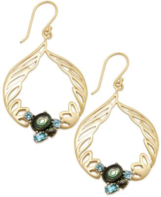 SIS by Simone I Smith - 18k Gold over Sterling Silver Earrings, Blue Crystal Angel Wing Drop Earrings