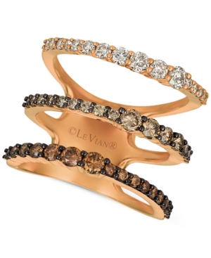 image of Le Vian Ombre Chocolate Diamond Three Band Statement Ring (1-1/2 ct. t.w.) in 14k Rose Gold