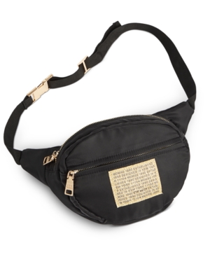 Steve Madden Nylon Logo-patch Belt Bag In Black/gold