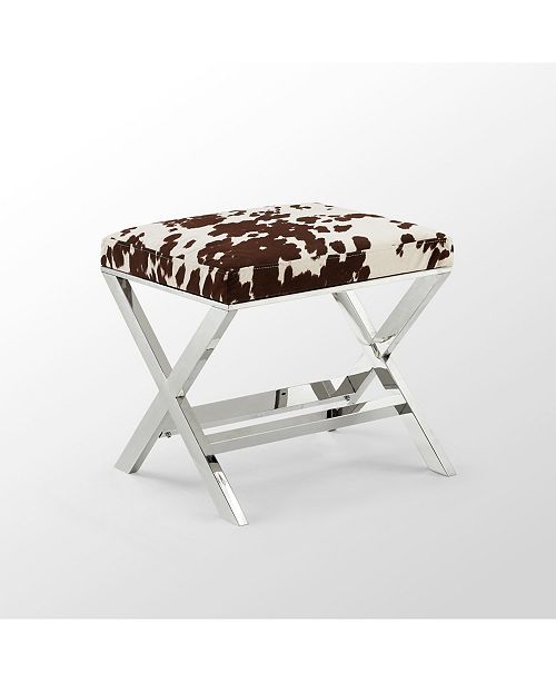 Inspired Home Drake Velvet Faux Cowhide Ottoman With Metal X