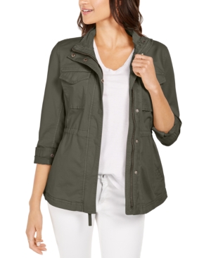 Style & Co Petite Cotton Utility Jacket, Created For Macy's In Olive Drab