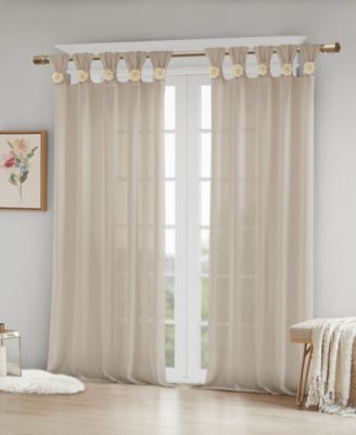 Madison Park - 50" x 95" Floral Embellished Semi-Sheer Curtain Panel