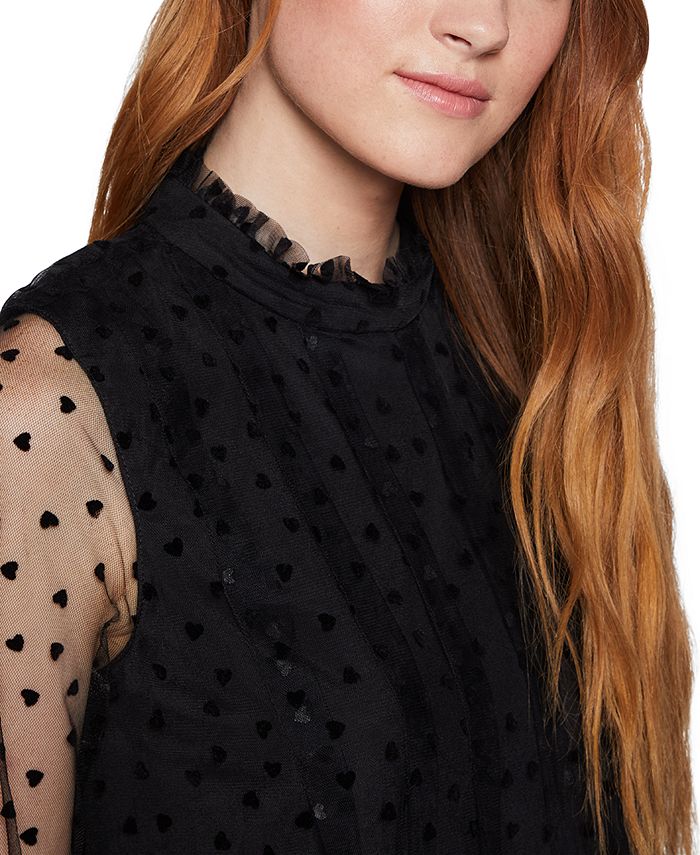 BCBGeneration Flocked Dot Chiffon Blouse en Optic White | REVOLVE