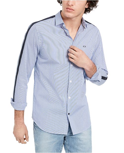 A X Armani Exchange Men S Striped Contrast Taped Shirt Reviews Casual Button Down Shirts Men Macy S