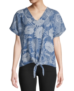 image of John Paul Richard Printed Tie-Hem Top