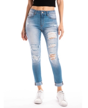 image of Kancan Mid Rise Distressed Ankle Skinny with Double Fold Hem