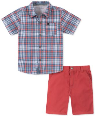 NEW Baby boys Pure cotton plaid short-sleeved shirt jeans out//2pc Fit 2-7T