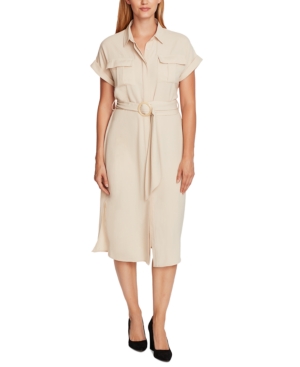 VINCE CAMUTO BELTED CUFFED-SLEEVE SHIRTDRESS