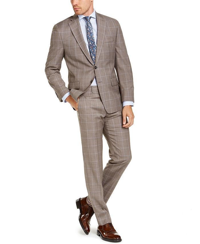 Michael Kors Men's Classic-Fit Airsoft Stretch Brown Windowpane Suit  Separates & Reviews - Suits & Tuxedos - Men - Macy's