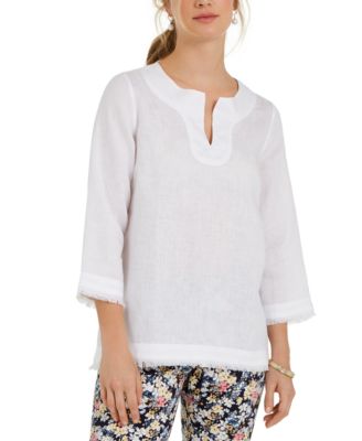 Charter Club - Frayed-Hem Linen Top, Created For Macy's