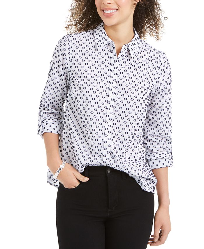 Charter Club Linen Printed Textured Shirt, Created for Macy's - Macy's