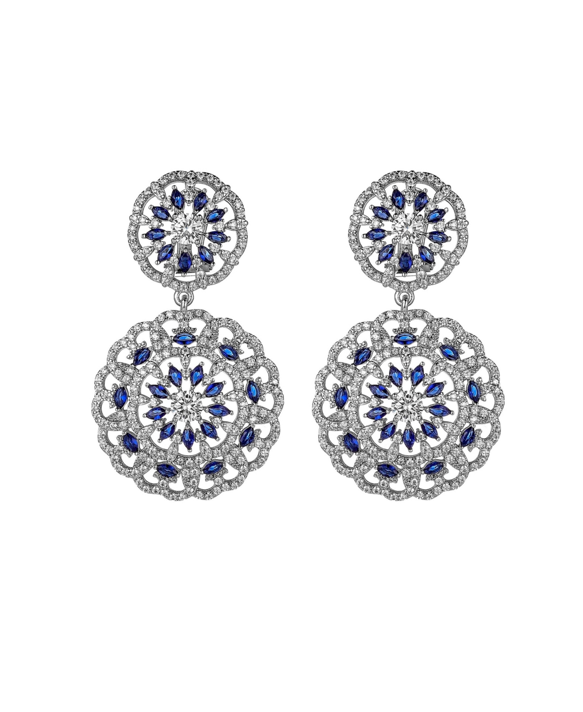 Silver-Tone Sapphire Accent Disc Earrings - Silver-Tone