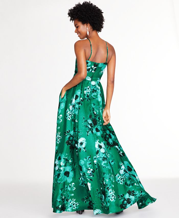 City Studios Juniors' Floral-Print Open-Back Gown, Created for Macy's ...
