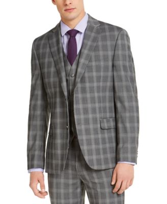 Alfani - Men's Slim-Fit Stretch Gray Plaid Suit Jacket