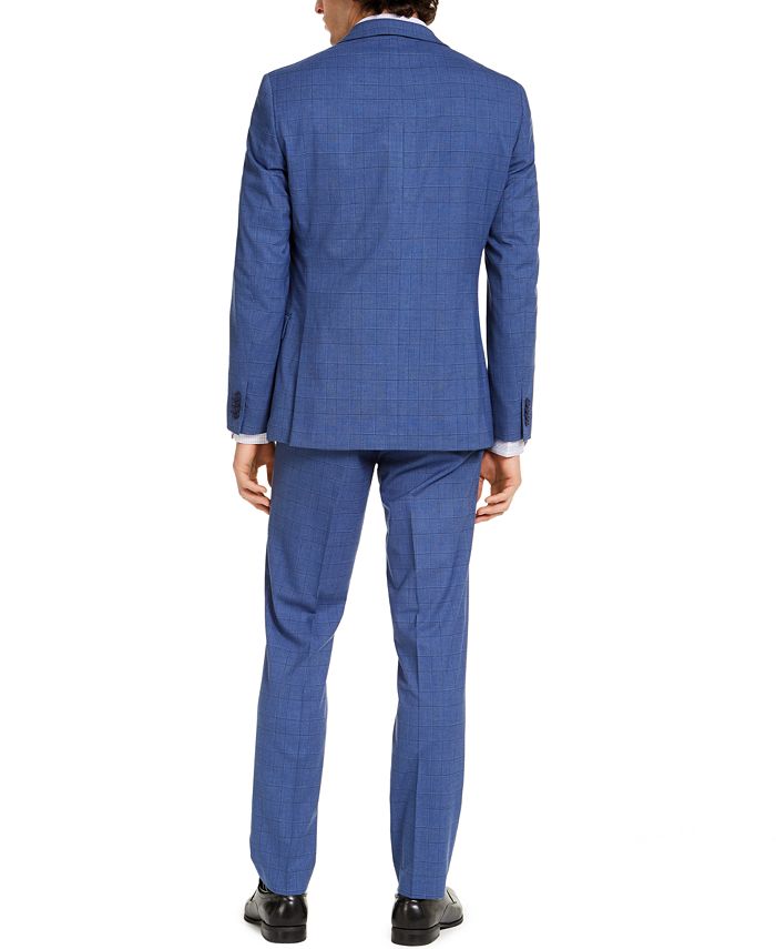Alfani Men's Slim-Fit Stretch Medium Blue Plaid Suit Separates, Created ...