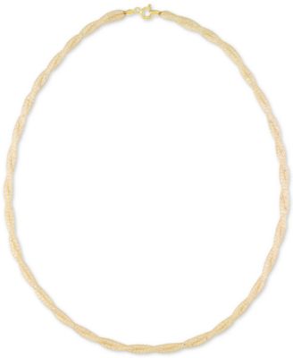 Italian Gold - Cubic Zirconia Braided Toscana Crochet Link 18" Necklace in 14k Gold
