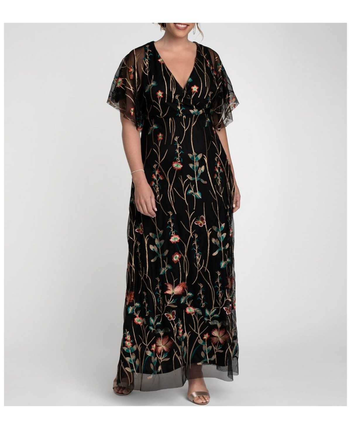 Kiyonna Women's Plus Size Embroidered Elegance Evening Gown In Onyx