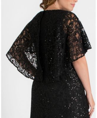 Women's Plus Size Celestial Cape Sleeve Sequined Lace Gown