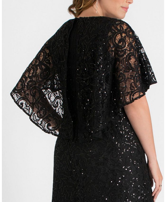 Kiyonna Women's Plus Size Celestial Cape Sleeve Sequined Lace Gown - Macy's