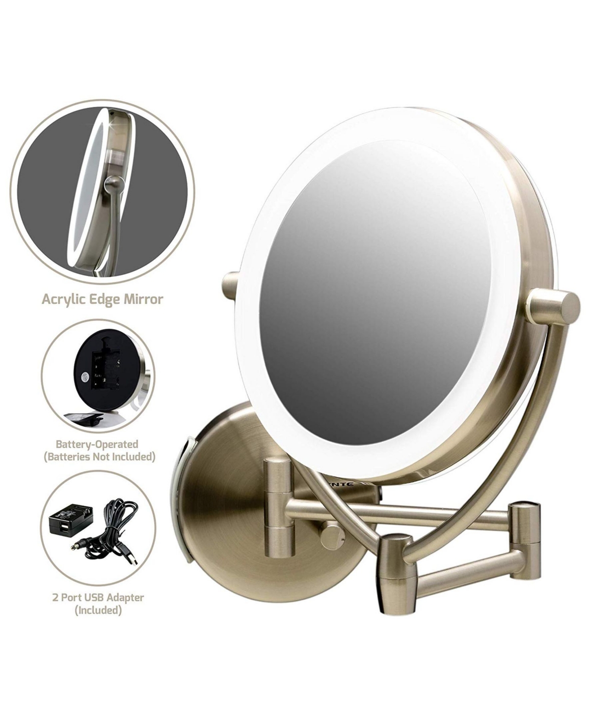 7.5" Led Lighted Wall Mount Makeup Mirror - Gray
