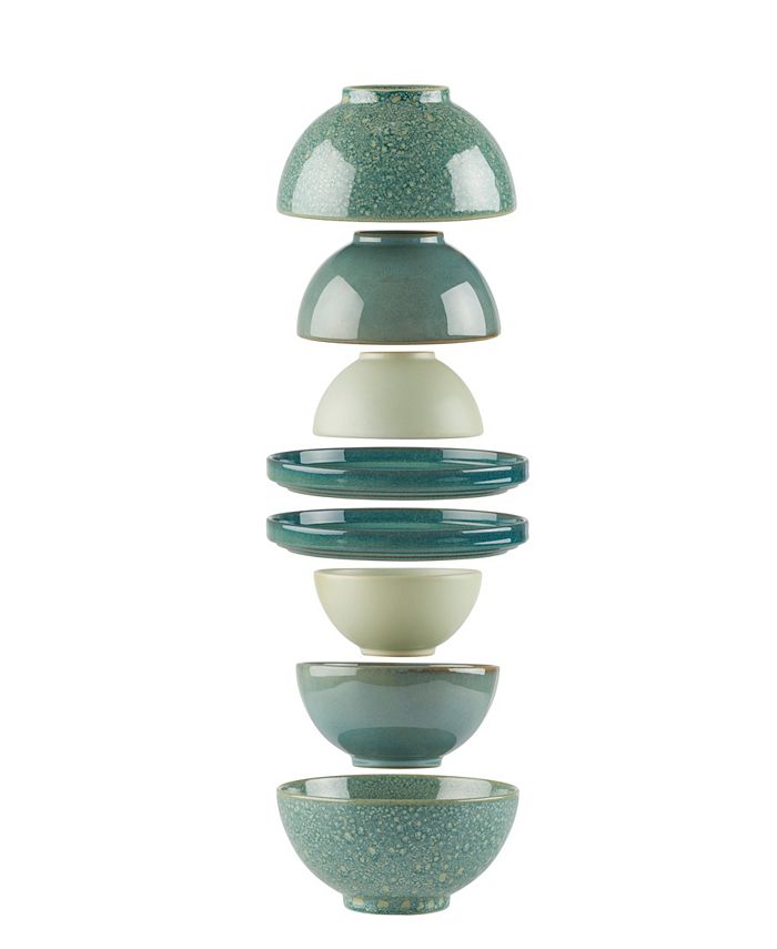Set Di Stoviglie Impilabili Lenox Luna – 6 Ciotole E 2 Piatti In Gres Porcellanato, Lavabili In Lavastoviglie E Microonde, Design Salvaspazio