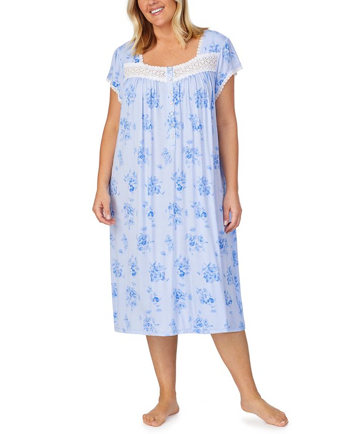 Eileen West Plus Size Venise-Lace-Trim Waltz Nightgown - Macy's