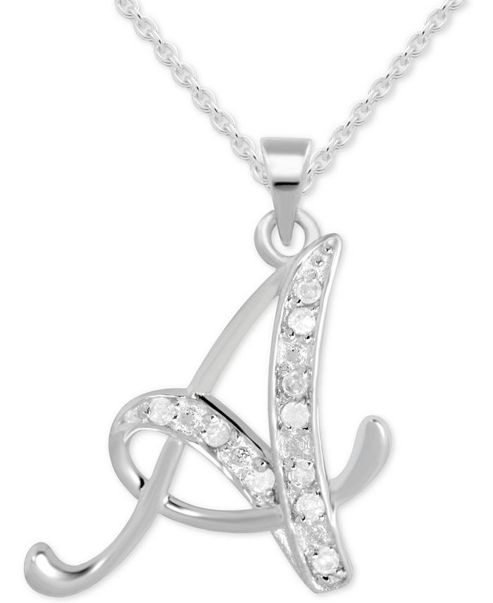 Diamond A Initial 18 Pendant Necklace (1/10 ct. t.w.) in Sterling Silver