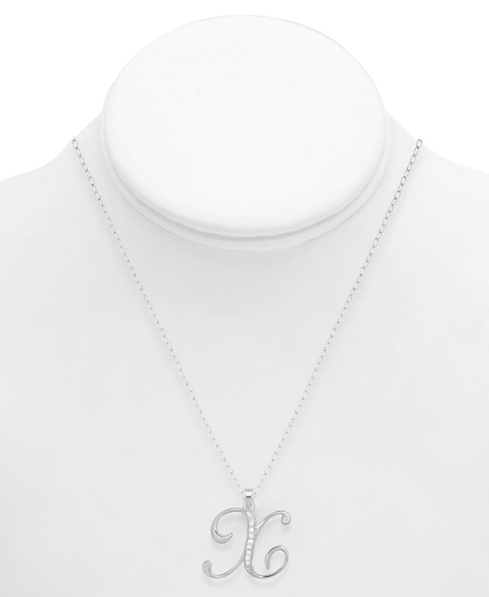 Macy's - Diamond X Initial 18" Pendant Necklace (1/10 ct. t.w.) in Sterling Silver