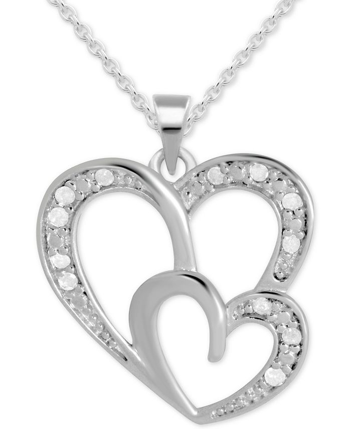 Macy's - Diamond Double Heart 18" Pendant Necklace (1/10 ct. t.w.)