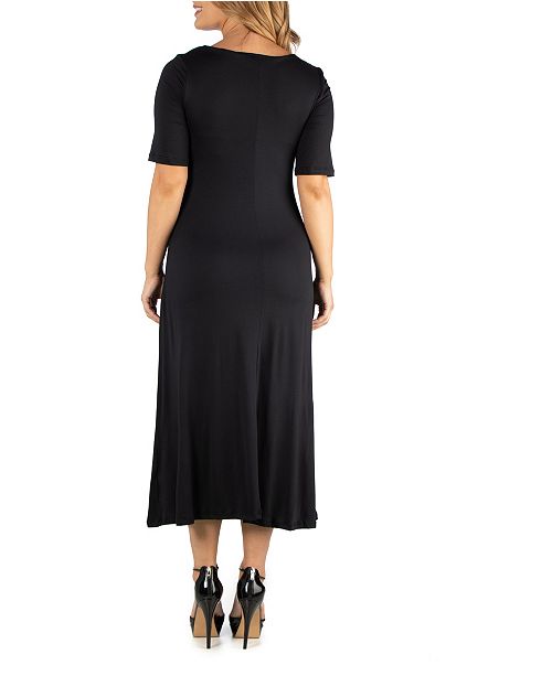 24seven Comfort Apparel Casual Plus Size Maxi Dress With Sleeves