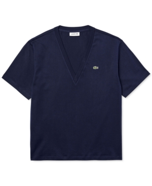image of Lacoste Women-s Relaxed-Fit Solid Cotton-Jersey V-Neck T-Shirt